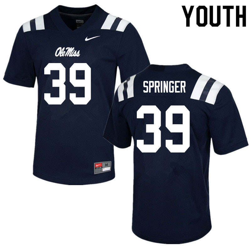 Jake Springer Ole Miss Rebels NCAA Youth Navy #39 Stitched Limited College Football Jersey URZ1658GE